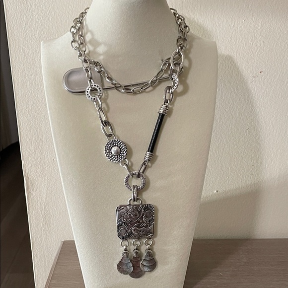 Artisan Jewelry - Artisan Silver Statement Necklace with Black Accents